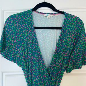 Boden Jersey wrap dress - green print - size 10
